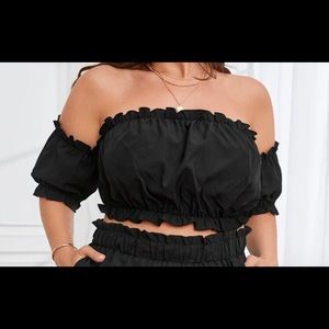 Off the shoulder, ruffle trim top